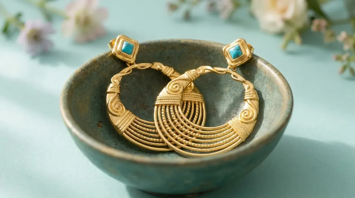 Preview: Golden Turquoise Geometry Ohrhänger